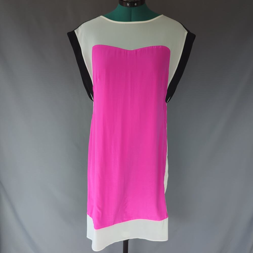 Julia Jordan Silk Colorblock Shift Dress Pink Black White Size 10